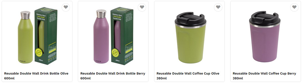 Reusable coffee cups and bottles